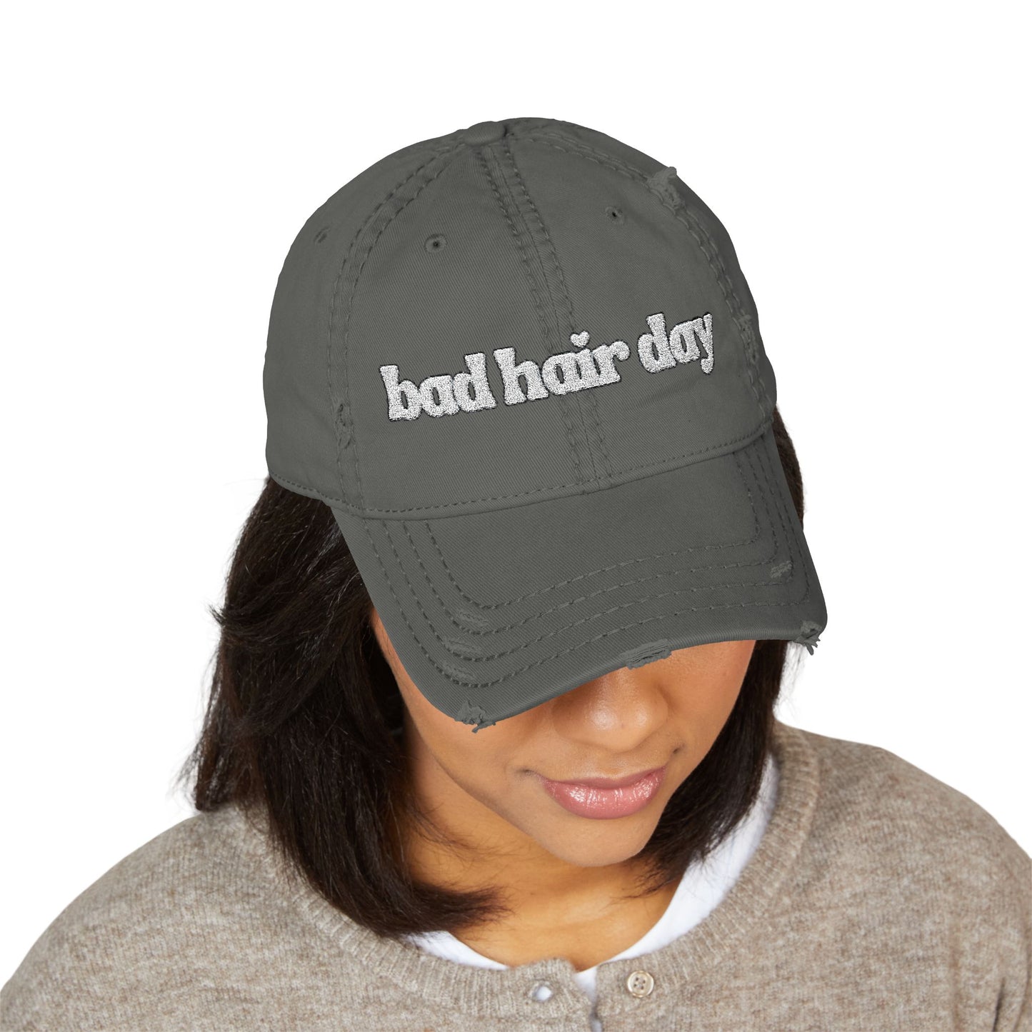 Bad Hair Day Distressed Dad Hat — Embroidered Casual Baseball Cap