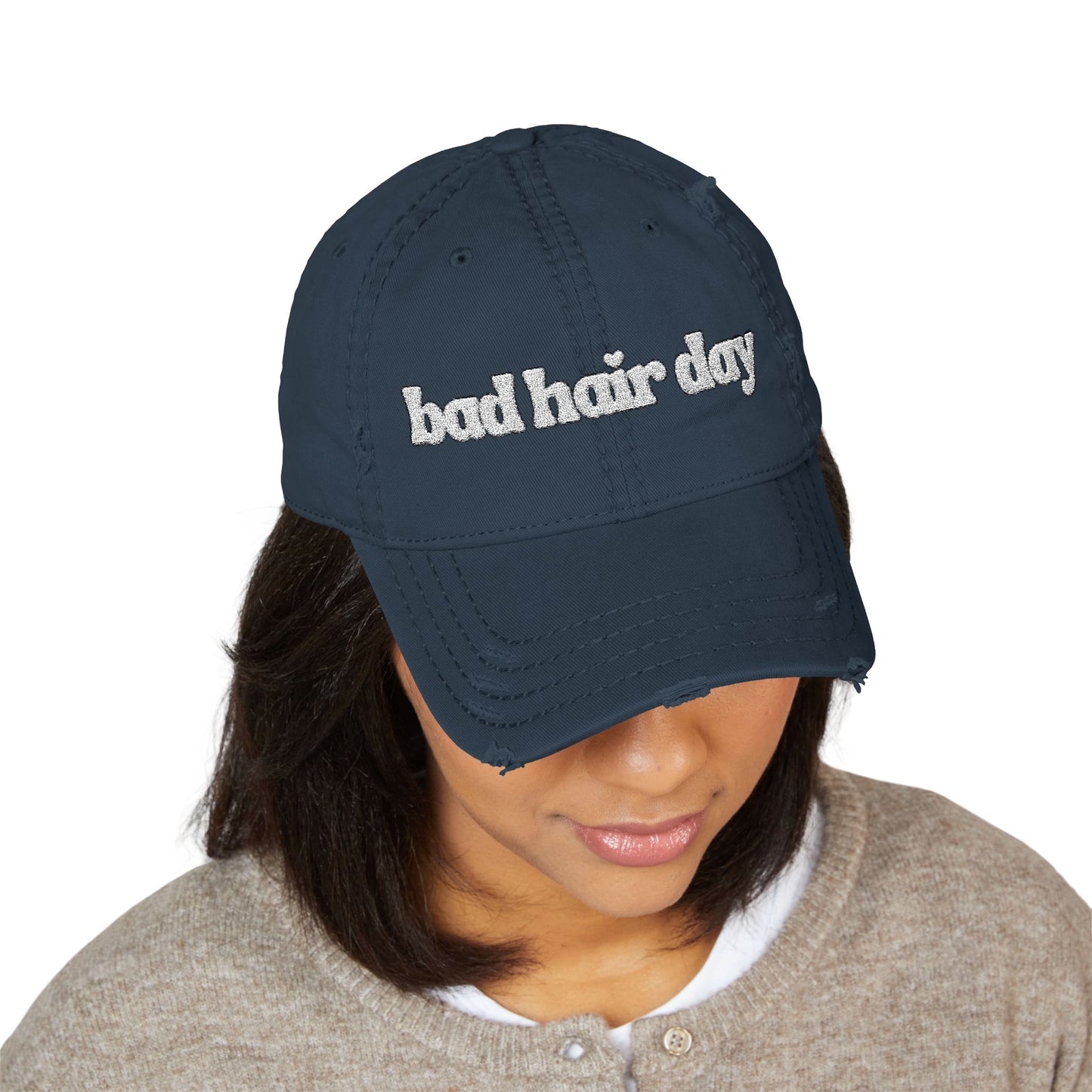 Bad Hair Day Distressed Dad Hat — Embroidered Casual Baseball Cap