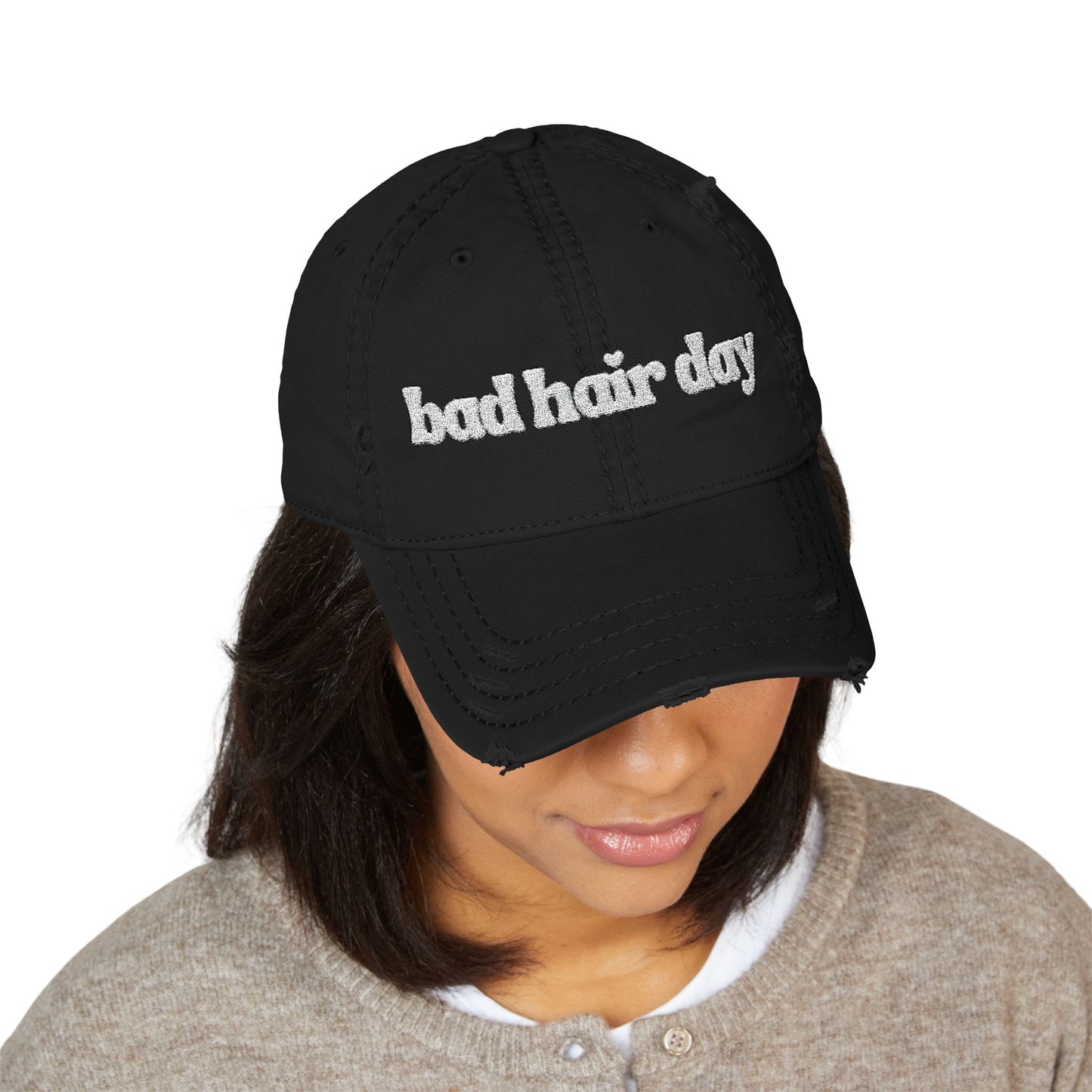 Bad Hair Day Distressed Dad Hat — Embroidered Casual Baseball Cap