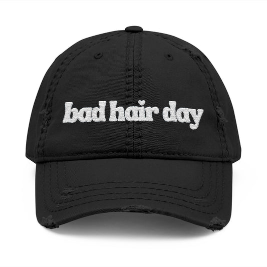 Bad Hair Day Distressed Dad Hat — Embroidered Casual Baseball Cap