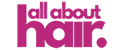 Logo for 'all about hair' with pink text on a white background