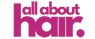 Logo for 'all about hair' with pink text on a white background